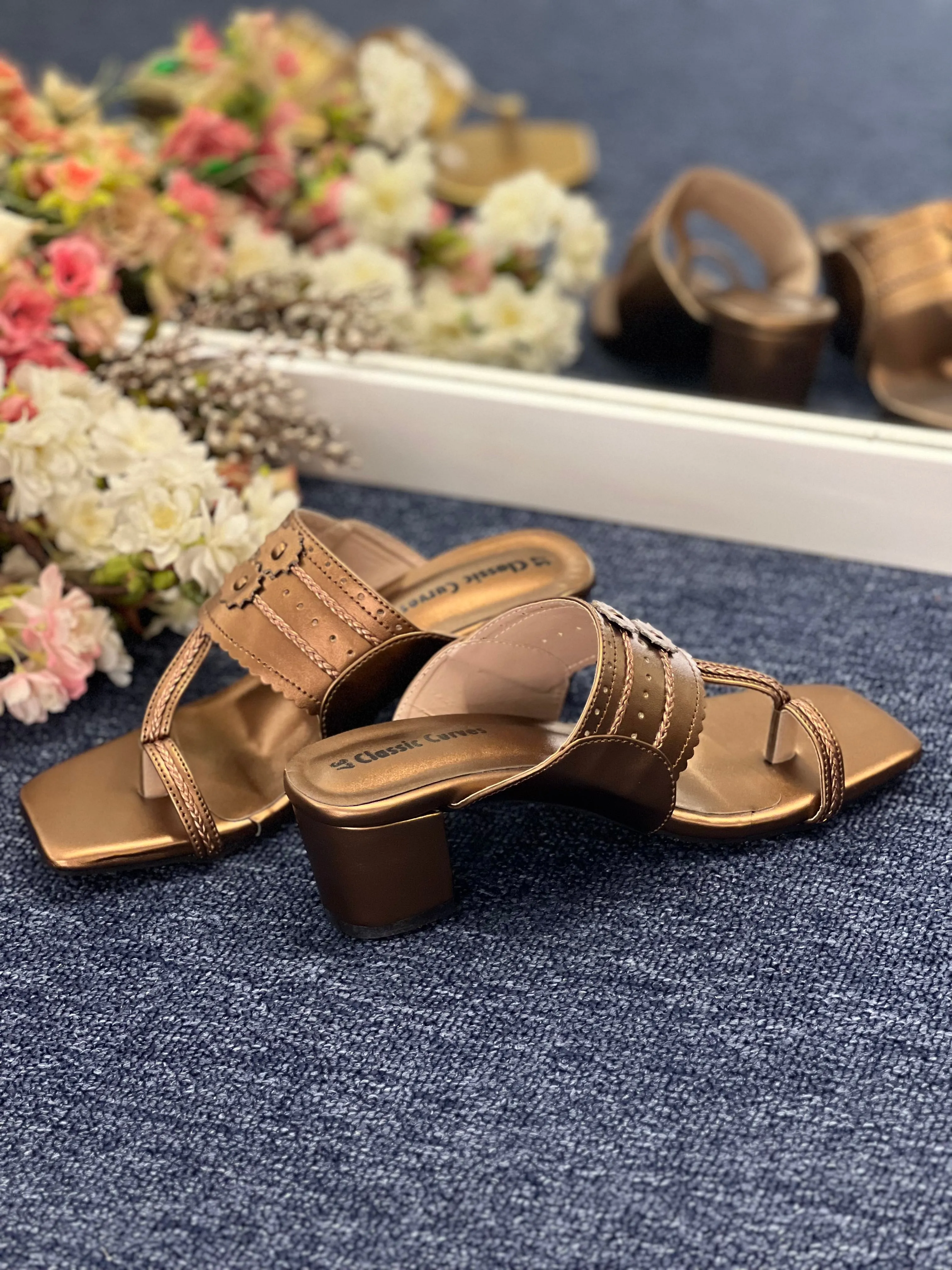 Kolapuri Block Heels - Copper