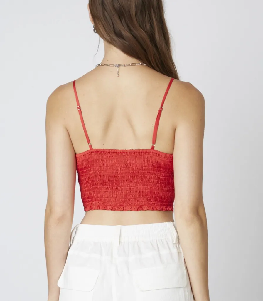 Lace Trim Smocked Back Crop Top