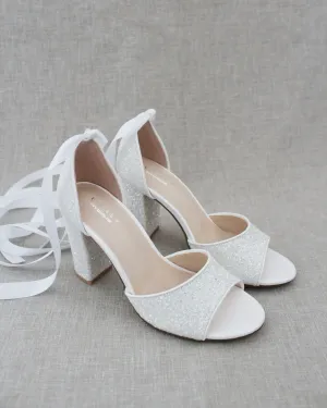 Lace Up Sparkly Tall Block Heel Wedding Sandals