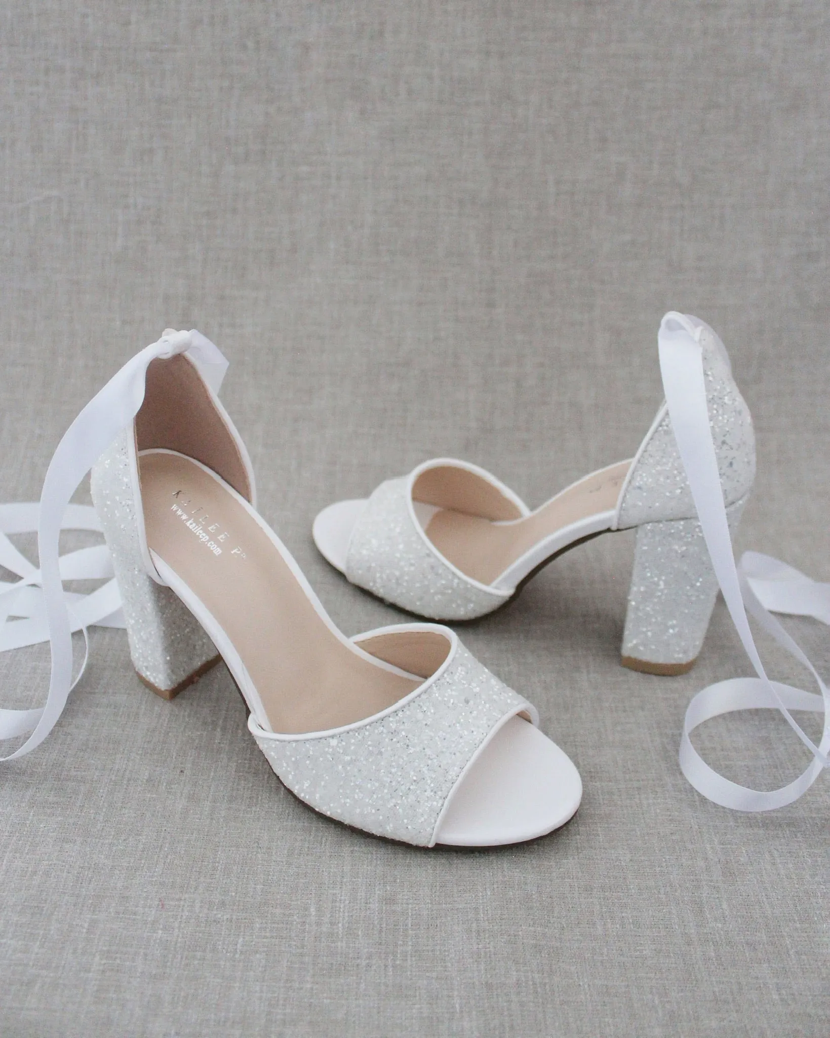 Lace Up Sparkly Tall Block Heel Wedding Sandals
