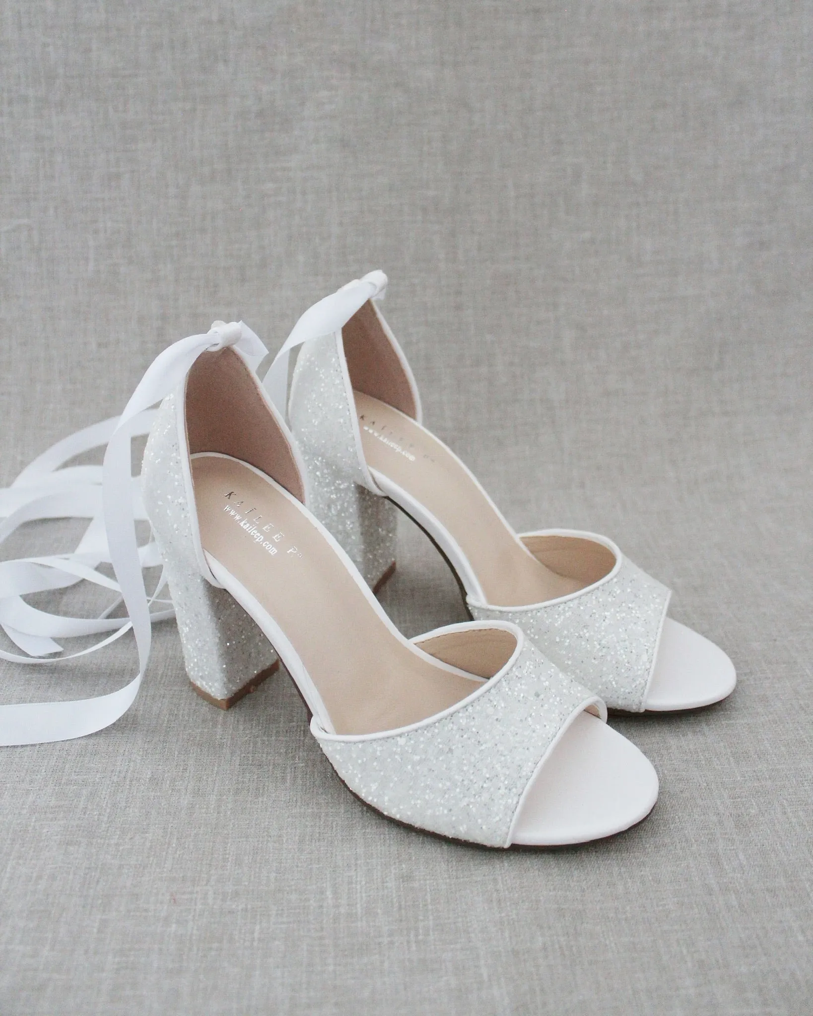 Lace Up Sparkly Tall Block Heel Wedding Sandals