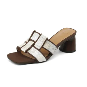 Ladies Block Heel Woven Flat Slide Sandals