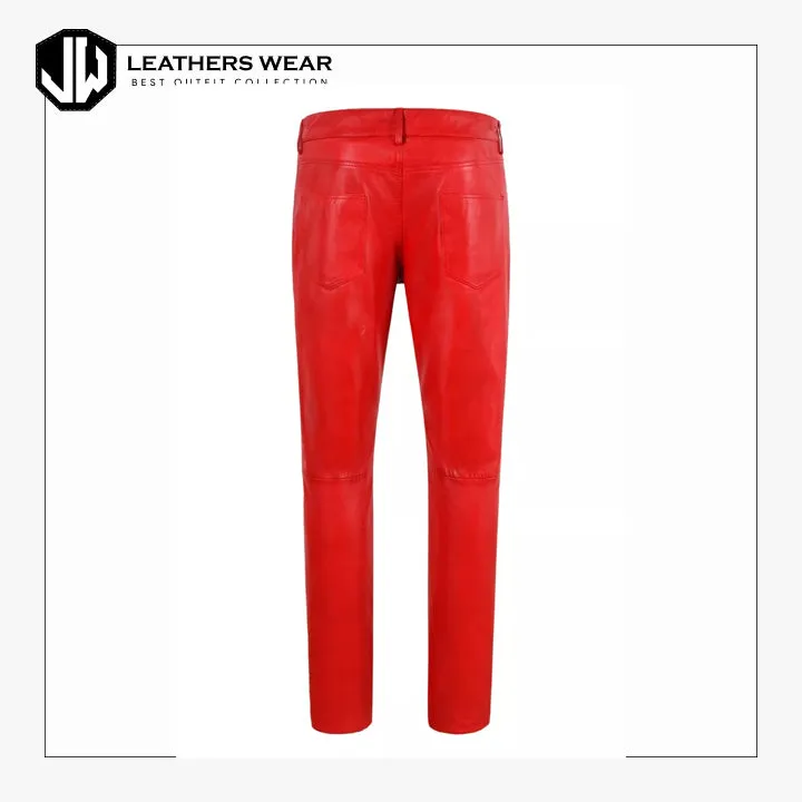 Ladies Leather Pant Red