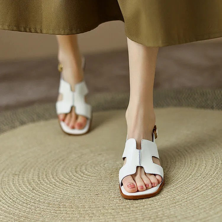 Ladies Open Toe Leather Block Heel Sandals