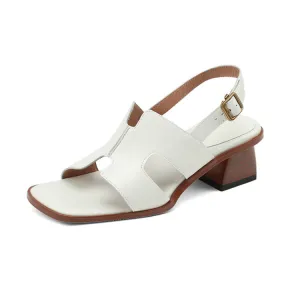 Ladies Open Toe Leather Block Heel Sandals