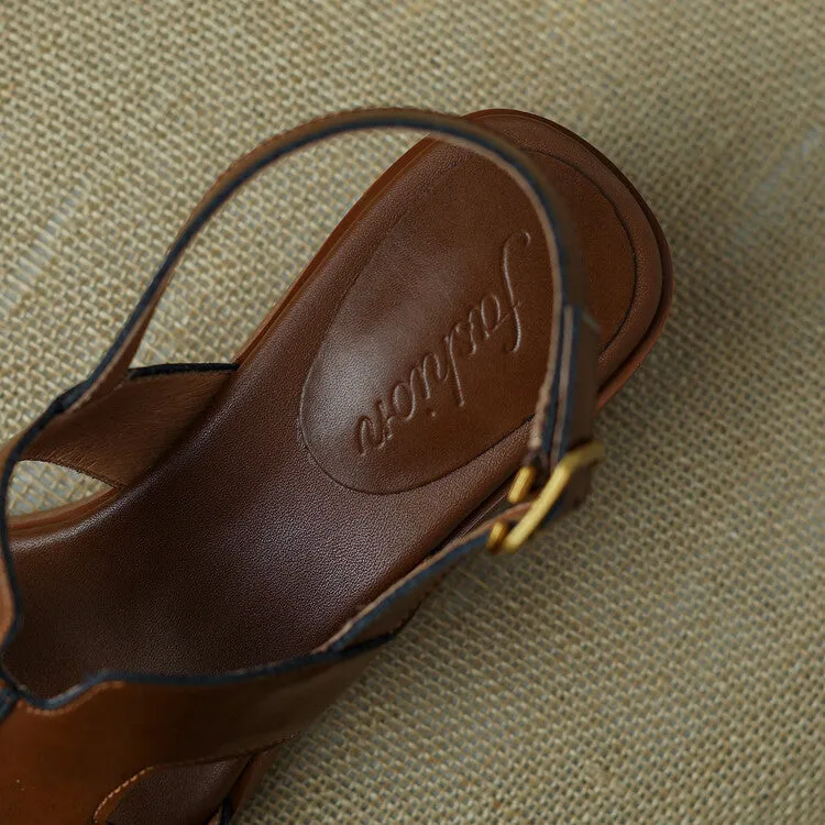 Ladies Open Toe Leather Block Heel Sandals