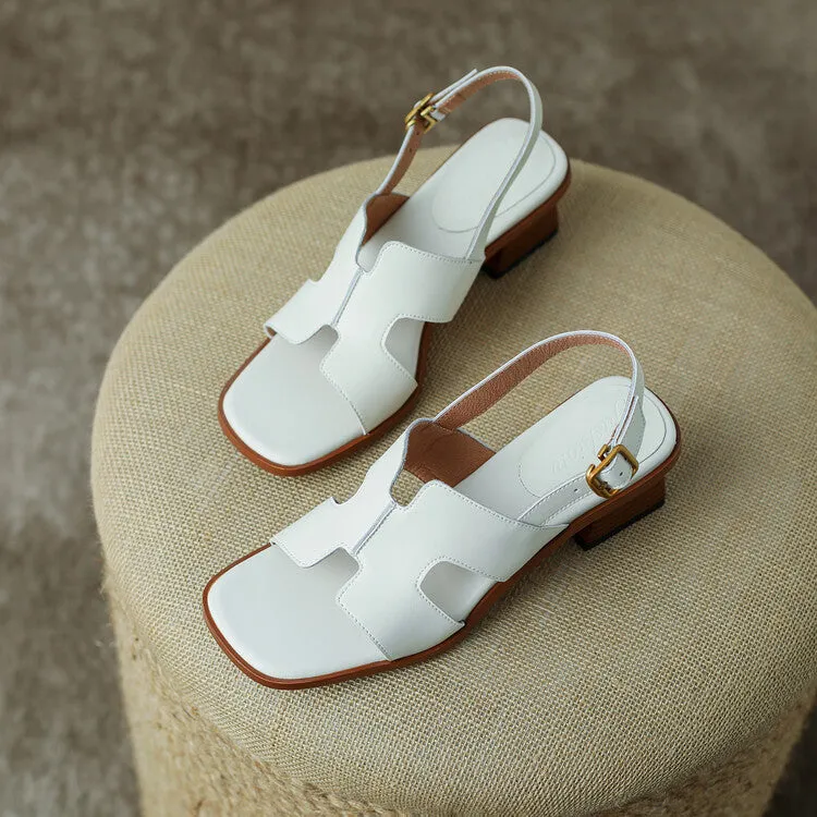 Ladies Open Toe Leather Block Heel Sandals