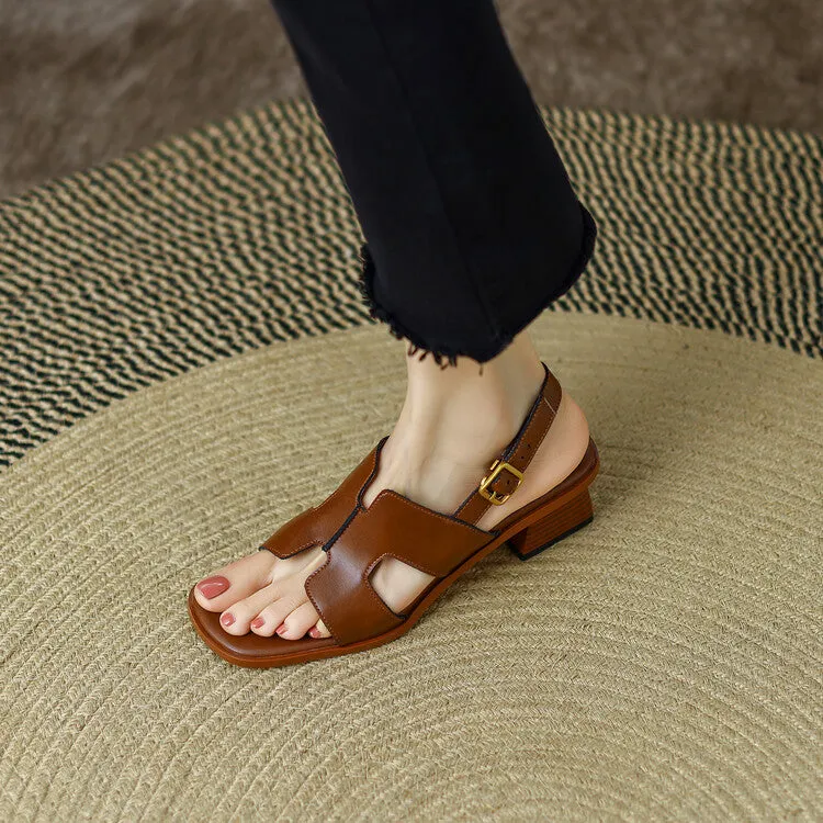 Ladies Open Toe Leather Block Heel Sandals