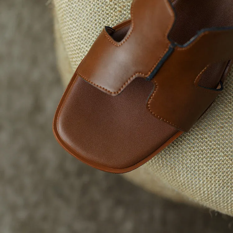 Ladies Open Toe Leather Block Heel Sandals