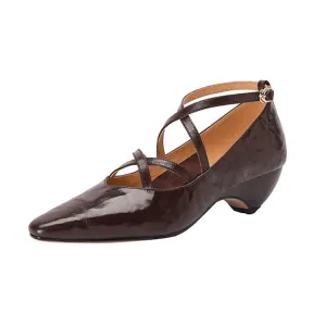 Ladies Pointed Toe Double Cross Straps Low Heel Pumps