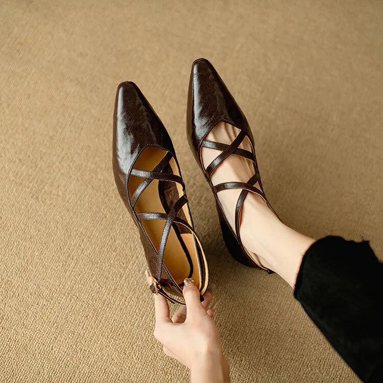 Ladies Pointed Toe Double Cross Straps Low Heel Pumps
