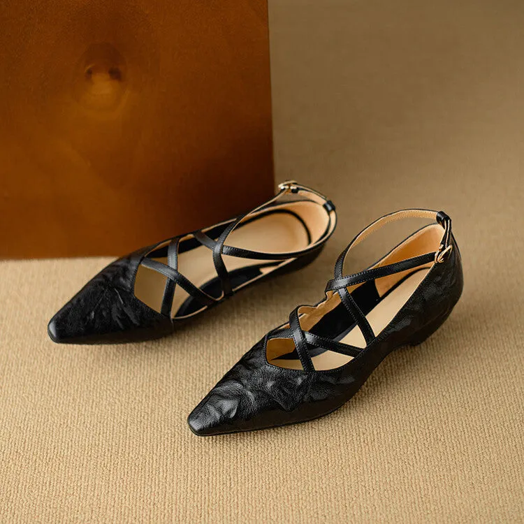 Ladies Pointed Toe Double Cross Straps Low Heel Pumps