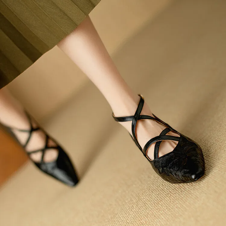 Ladies Pointed Toe Double Cross Straps Low Heel Pumps