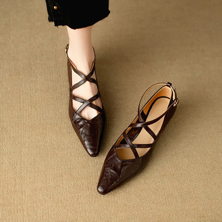 Ladies Pointed Toe Double Cross Straps Low Heel Pumps