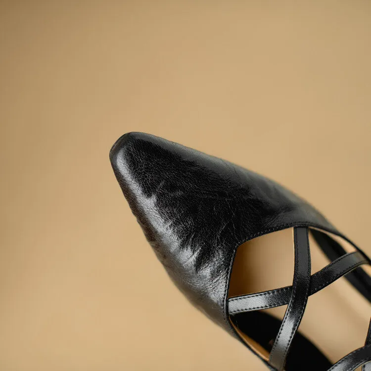 Ladies Pointed Toe Double Cross Straps Low Heel Pumps