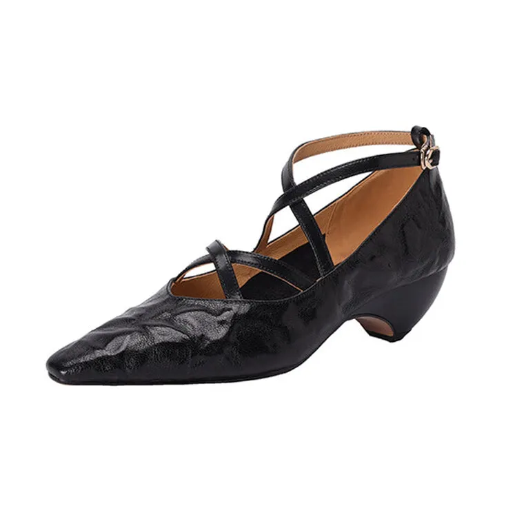 Ladies Pointed Toe Double Cross Straps Low Heel Pumps