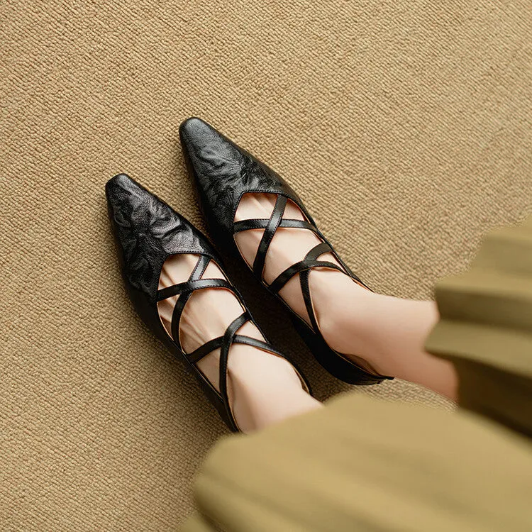 Ladies Pointed Toe Double Cross Straps Low Heel Pumps