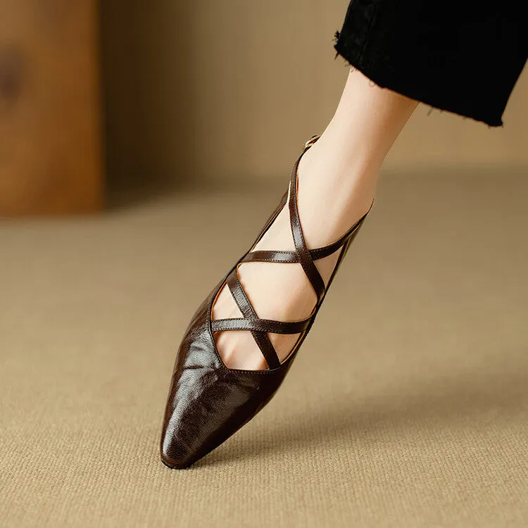 Ladies Pointed Toe Double Cross Straps Low Heel Pumps
