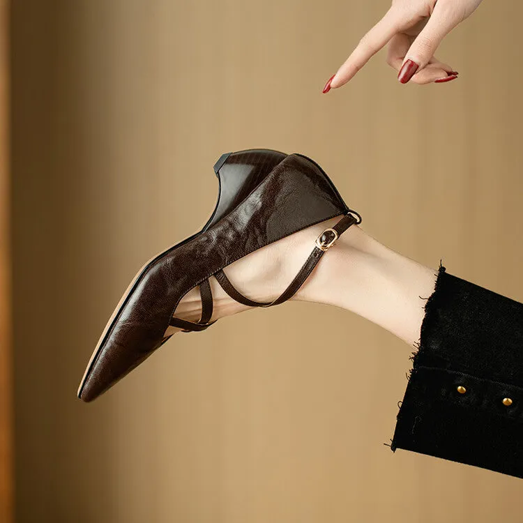 Ladies Pointed Toe Double Cross Straps Low Heel Pumps