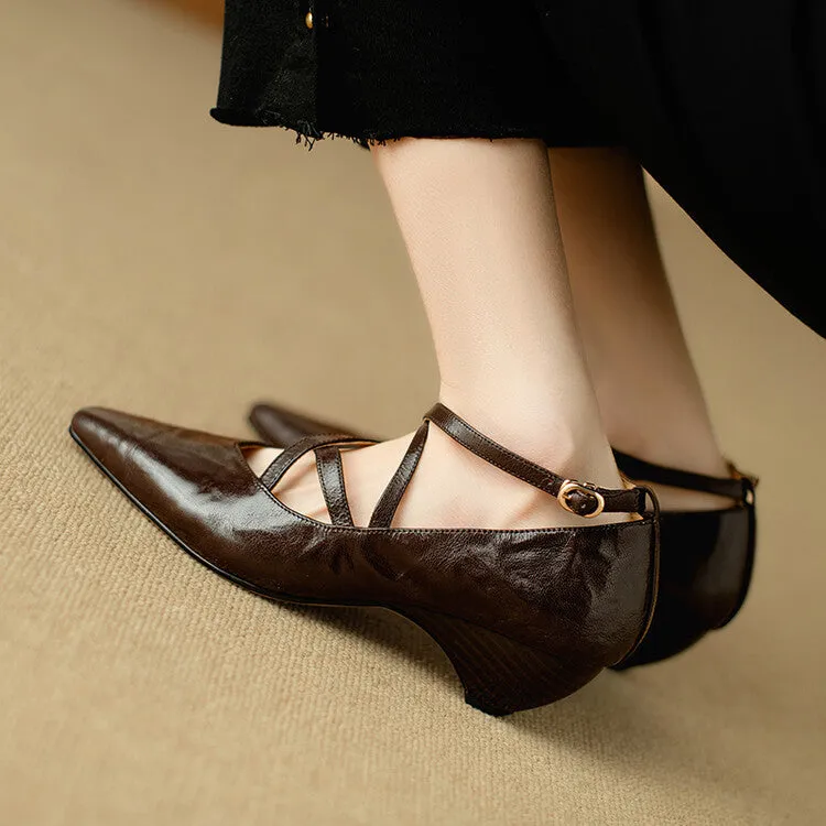 Ladies Pointed Toe Double Cross Straps Low Heel Pumps