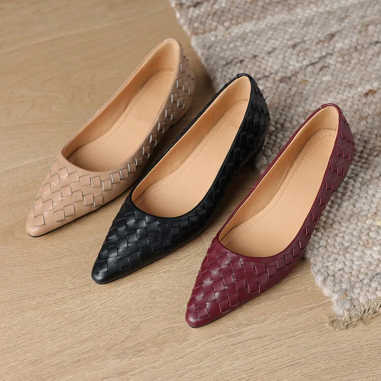 Ladies Pointed Toe Genuine Leather Braided Low Heels