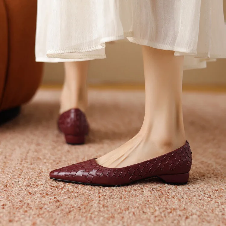 Ladies Pointed Toe Genuine Leather Braided Low Heels