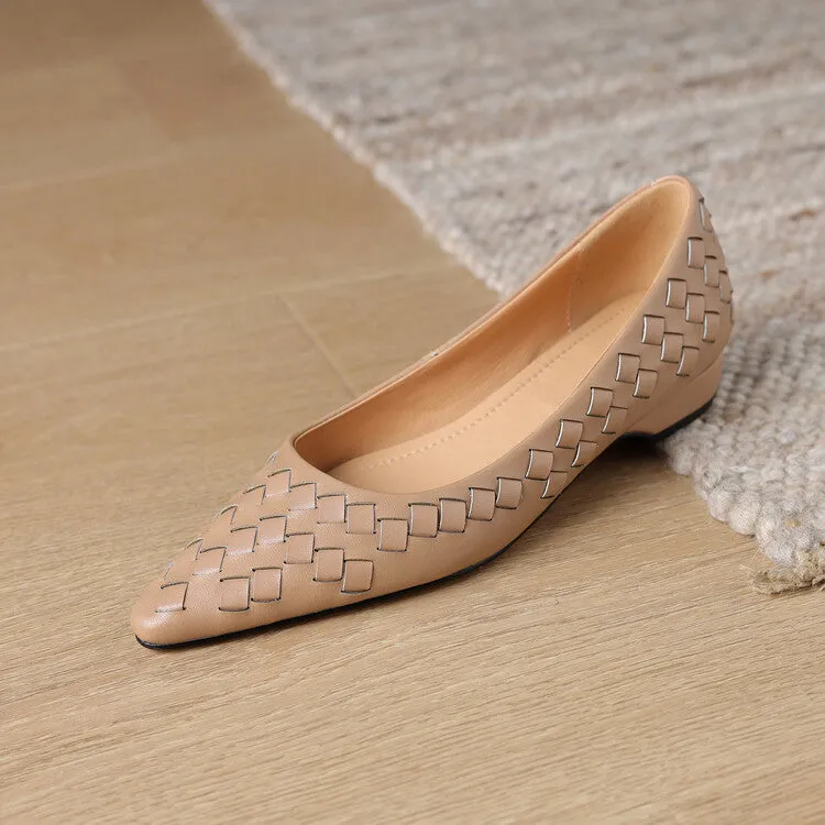 Ladies Pointed Toe Genuine Leather Braided Low Heels