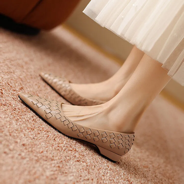 Ladies Pointed Toe Genuine Leather Braided Low Heels