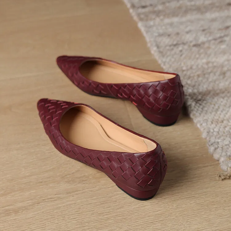 Ladies Pointed Toe Genuine Leather Braided Low Heels