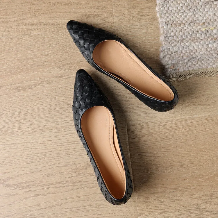 Ladies Pointed Toe Genuine Leather Braided Low Heels
