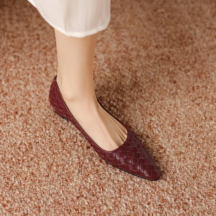 Ladies Pointed Toe Genuine Leather Braided Low Heels