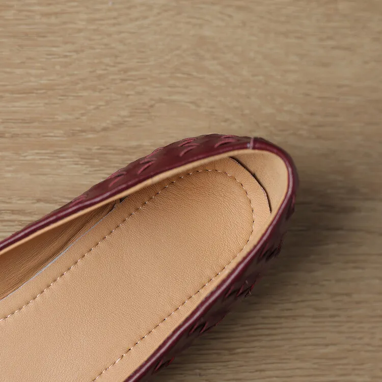 Ladies Pointed Toe Genuine Leather Braided Low Heels