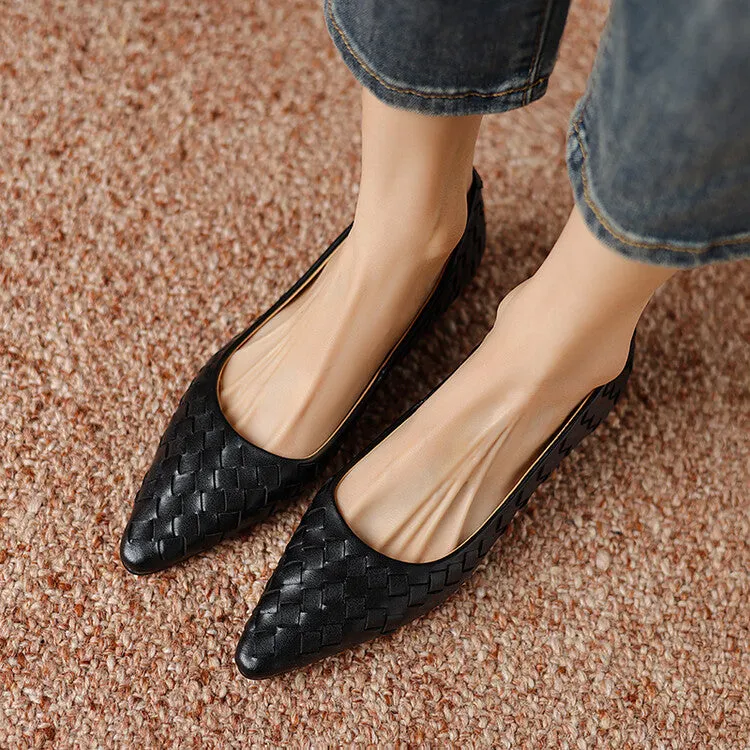 Ladies Pointed Toe Genuine Leather Braided Low Heels