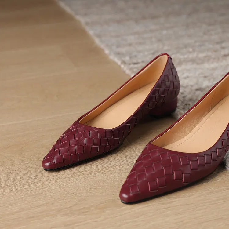 Ladies Pointed Toe Genuine Leather Braided Low Heels