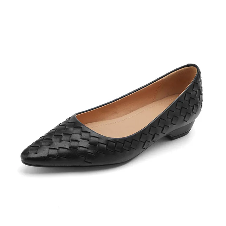 Ladies Pointed Toe Genuine Leather Braided Low Heels