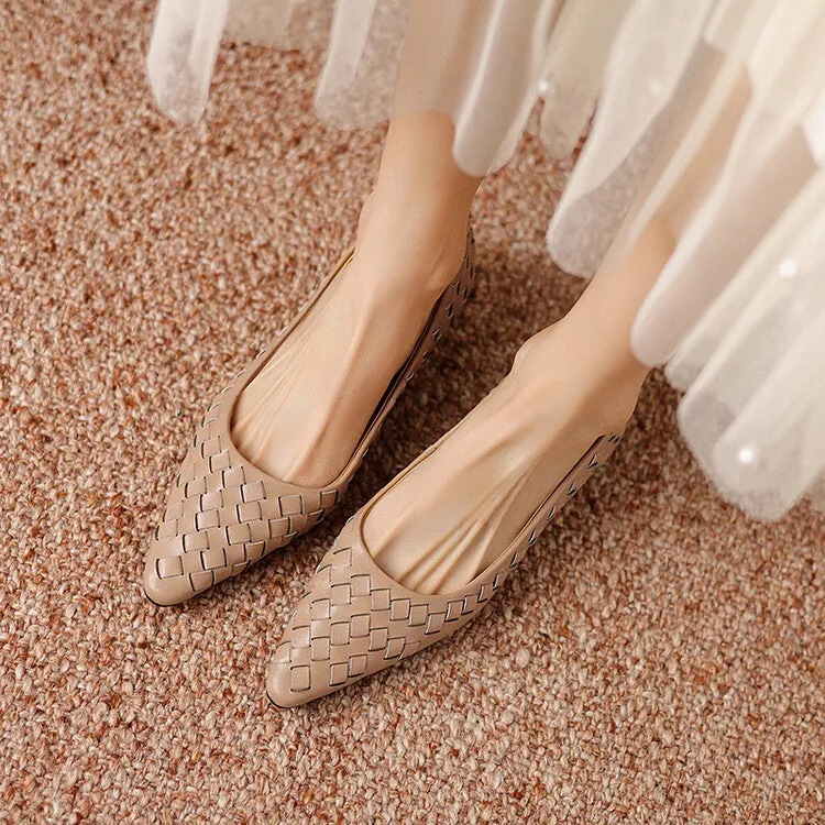 Ladies Pointed Toe Genuine Leather Braided Low Heels