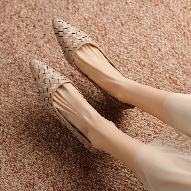 Ladies Pointed Toe Genuine Leather Braided Low Heels