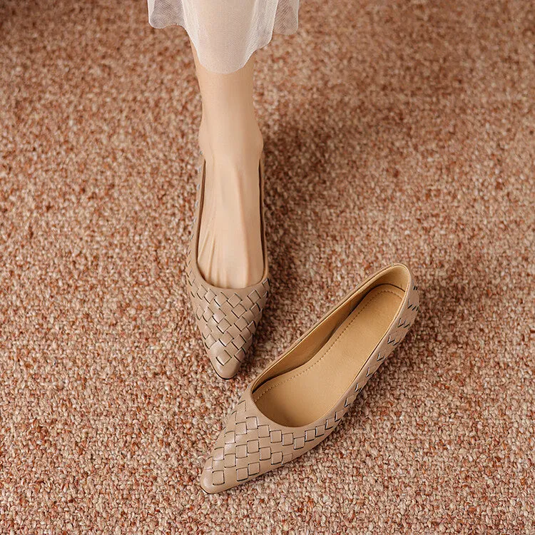 Ladies Pointed Toe Genuine Leather Braided Low Heels