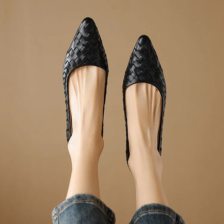 Ladies Pointed Toe Genuine Leather Braided Low Heels