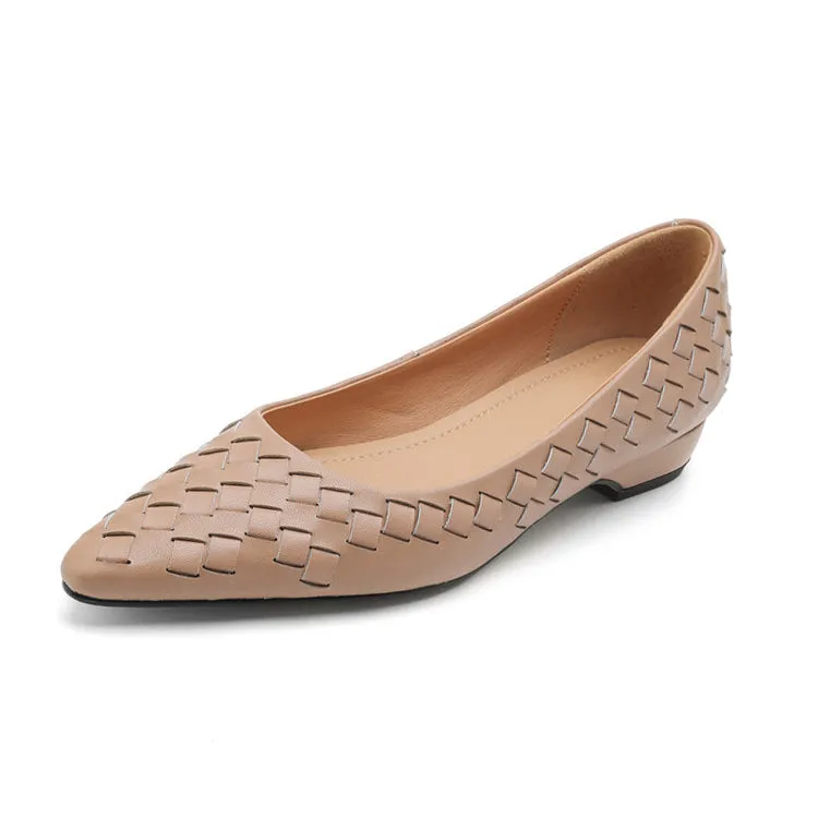Ladies Pointed Toe Genuine Leather Braided Low Heels