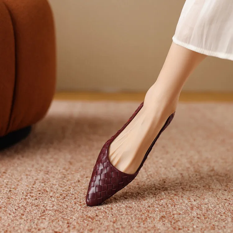Ladies Pointed Toe Genuine Leather Braided Low Heels