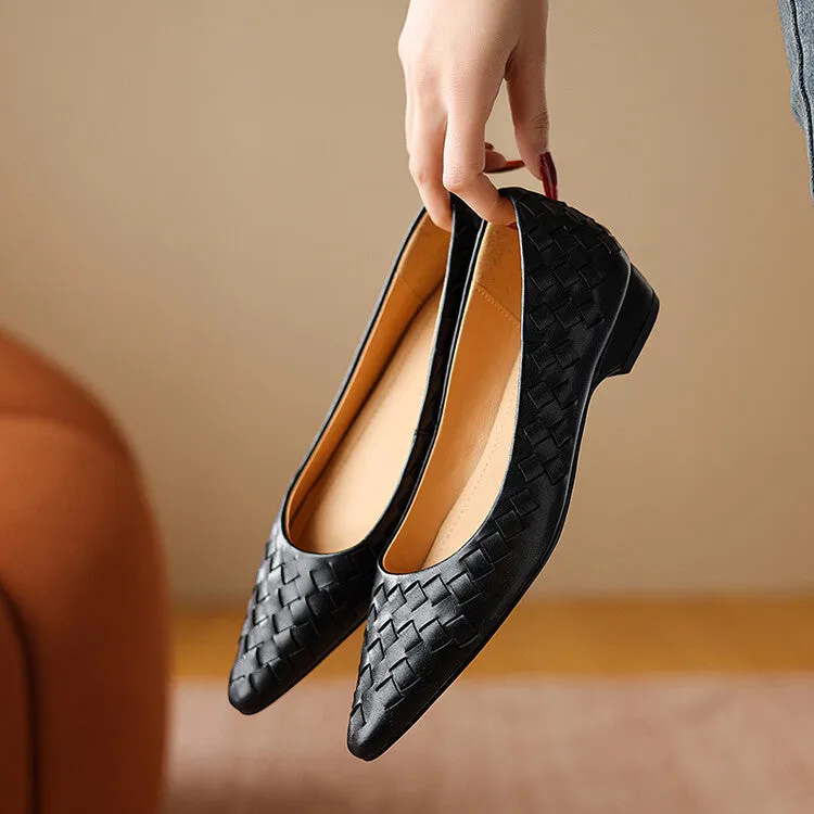 Ladies Pointed Toe Genuine Leather Braided Low Heels