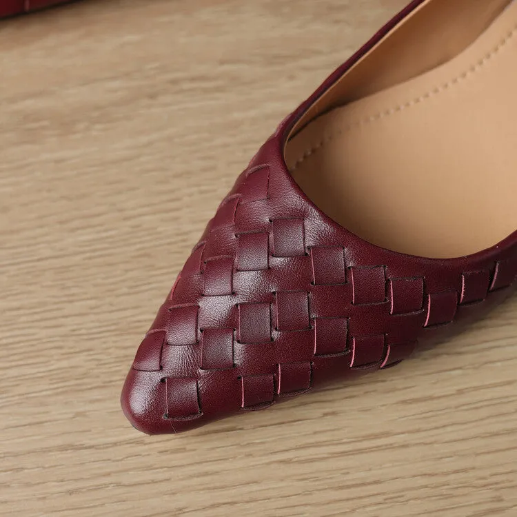 Ladies Pointed Toe Genuine Leather Braided Low Heels