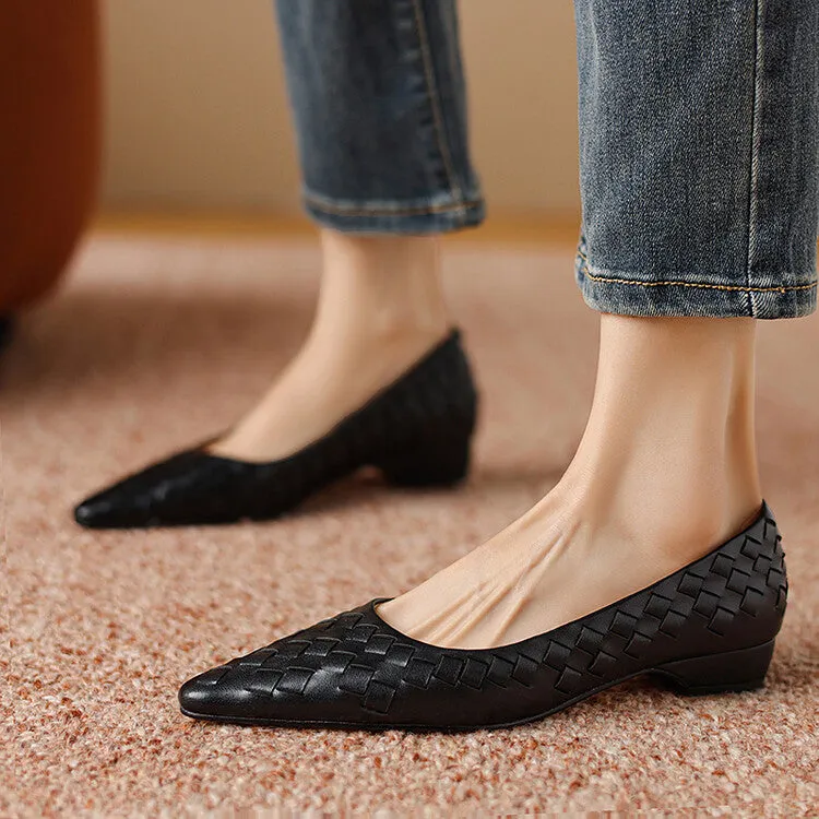 Ladies Pointed Toe Genuine Leather Braided Low Heels
