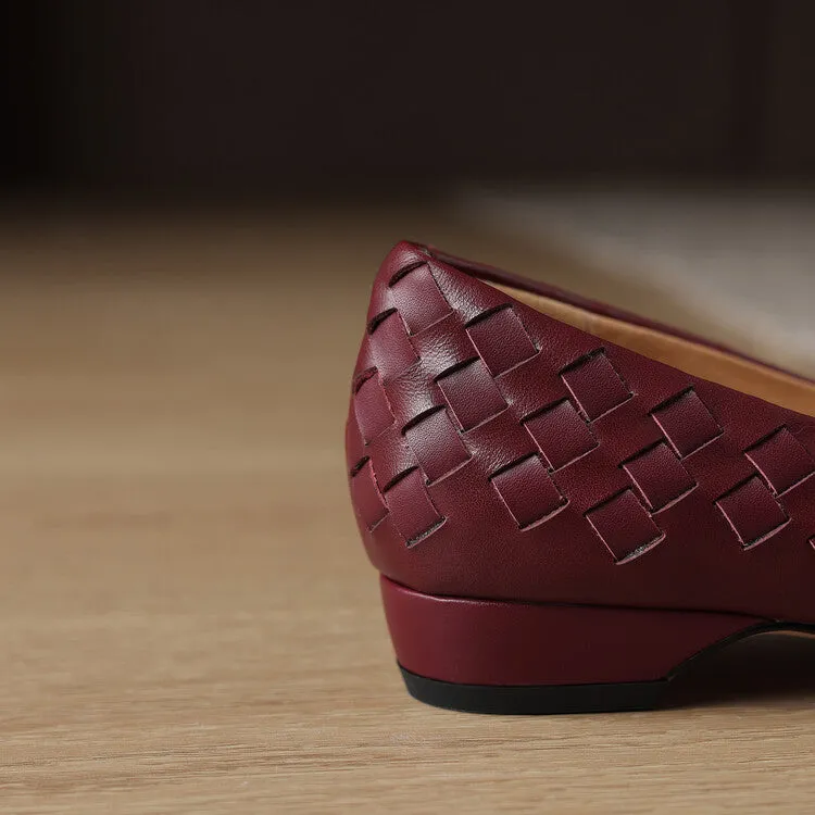 Ladies Pointed Toe Genuine Leather Braided Low Heels