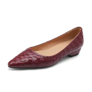 Ladies Pointed Toe Genuine Leather Braided Low Heels