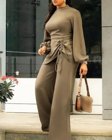 Lantern Sleeve Wide Leg Jumpsuit