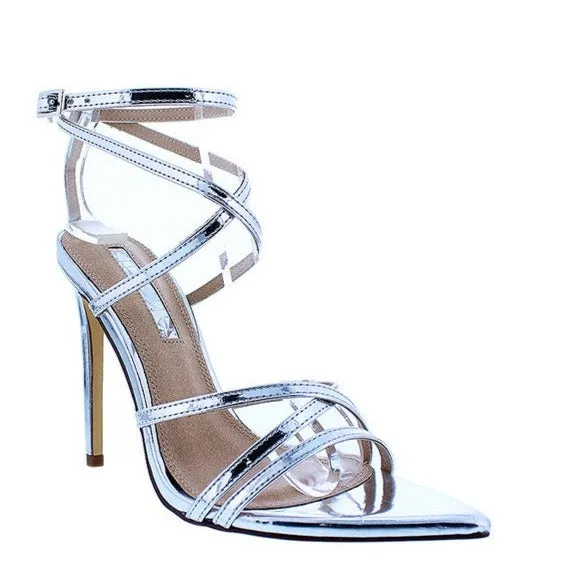 LAURENT-1/2024 Silver Faux Leather Pointy Open Toe
