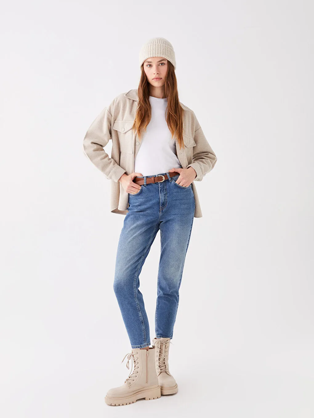 LC WAIKIKI Waist Belt Mom Fit Woman Jean Pants