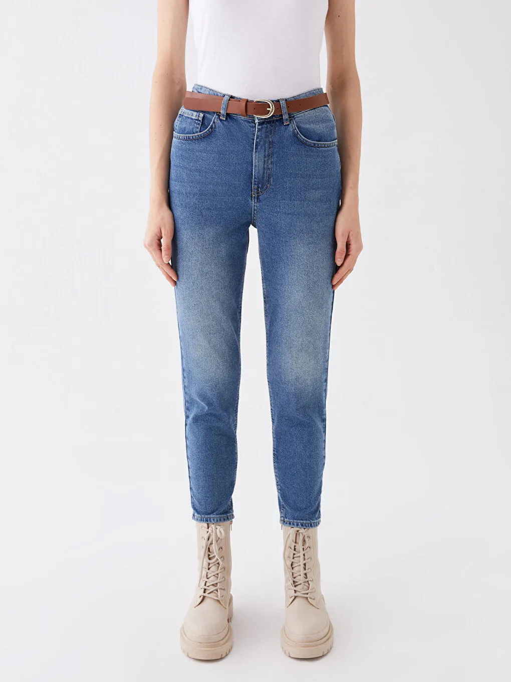 LC WAIKIKI Waist Belt Mom Fit Woman Jean Pants